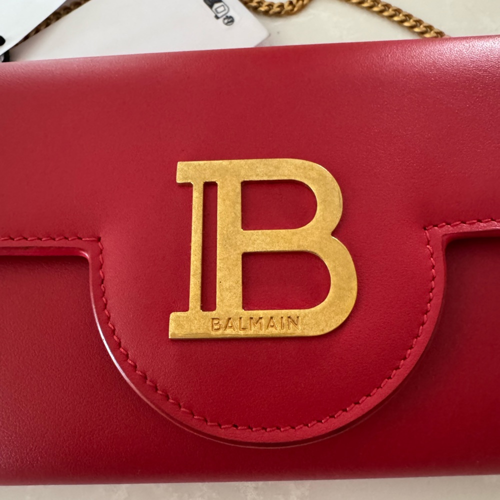 Balmain B-Buzz Leather Wallet-On-Chain Red/Rouge - Picture 10 of 11
